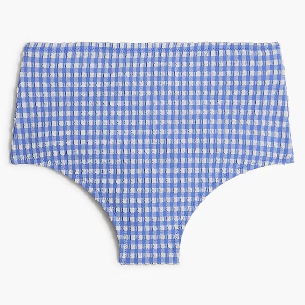 J. Crew Factory Blue and White Gingham High-Waist Bikini Bottom